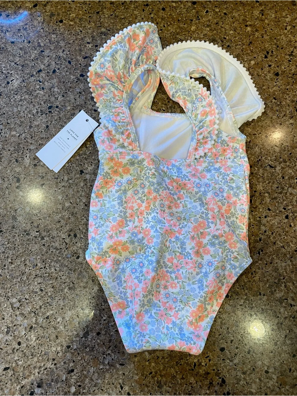 Janie and Jack Floral Ruffle Swimsuit - Pink, Blue & Cream